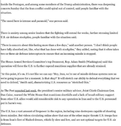 В Пентагоне раст&euml;т обеспокоенность по поводу того, что конфликт с Ираном может обостриться и затянуться на несколько недель
