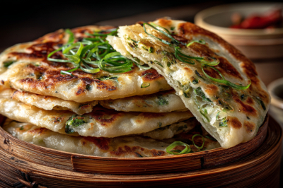 Китайские слоеные лепешки с зеленым луком: хрустящие, ароматные, с воздушными слоями. Идеальный завтрак или перекус в пост