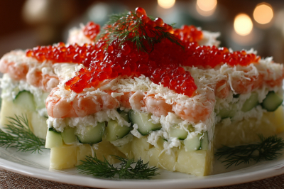 Беру баночку имитированной икры и готовлю &laquo;Морскую звезду&raquo;: сытный салат на замену оливье и шубе